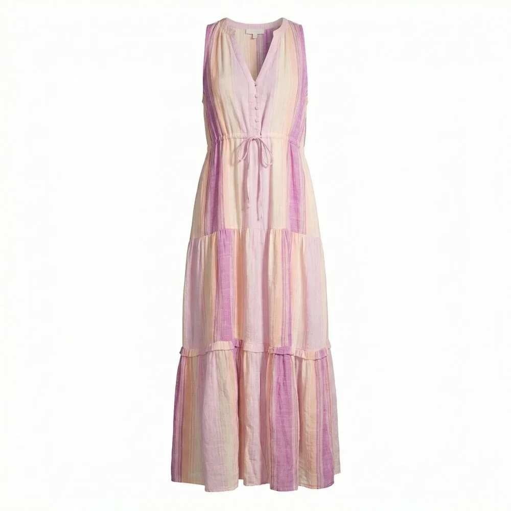 Liverpool Maxi Dress Womens XL Lavender Multi Stripe Tiered Sleeveless Boho